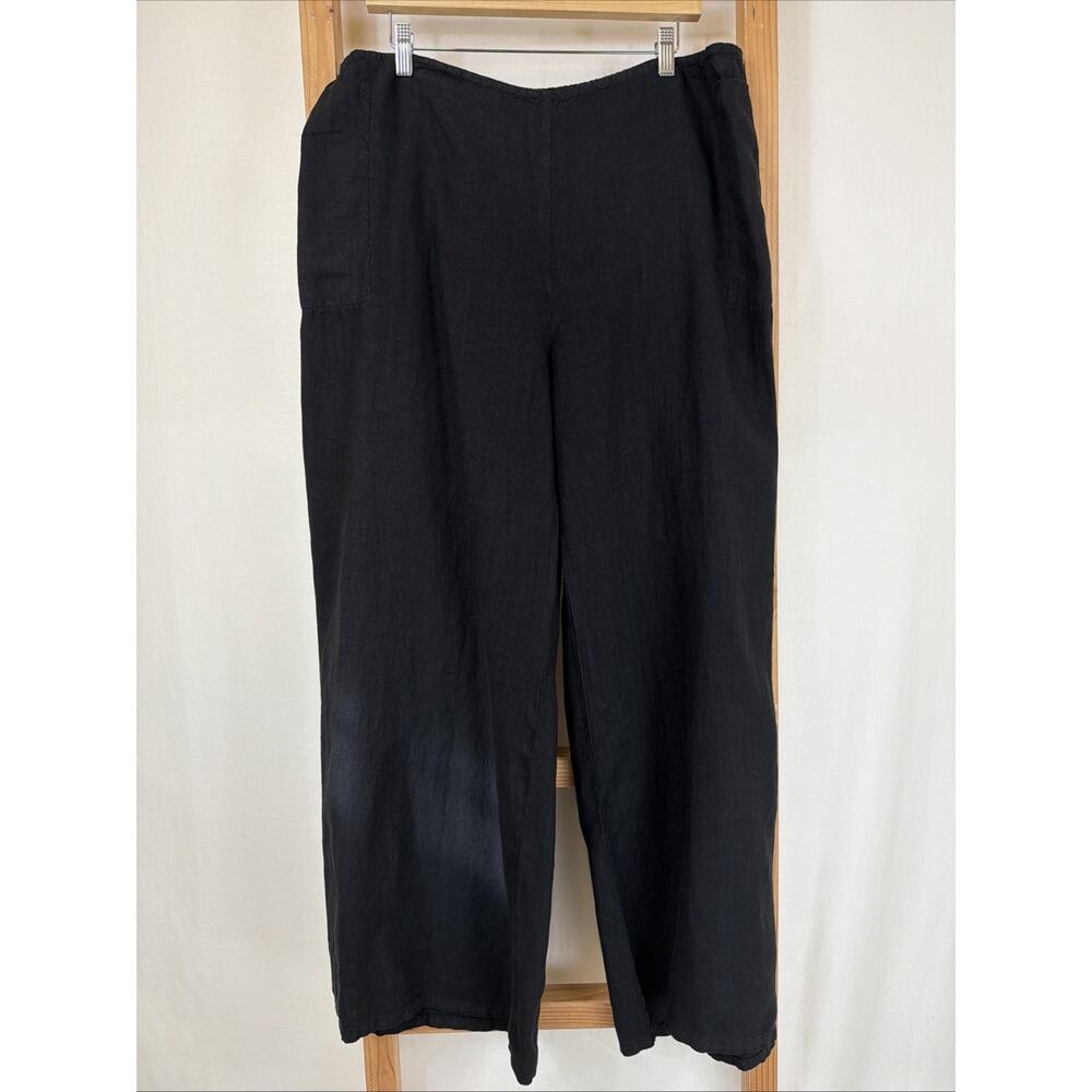 NWT Fenini Black Elastic Waist Pockets Wide Leg Linen Pants #1444 Size 3X